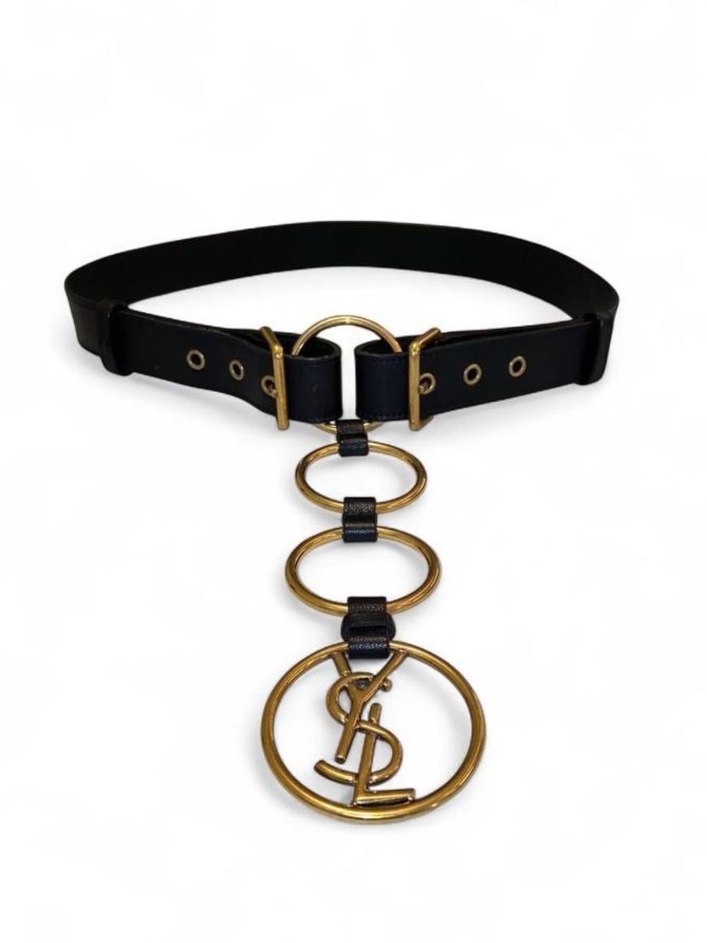 Yves Saint Laurent Leather O-Ring Cascade Logo Belt